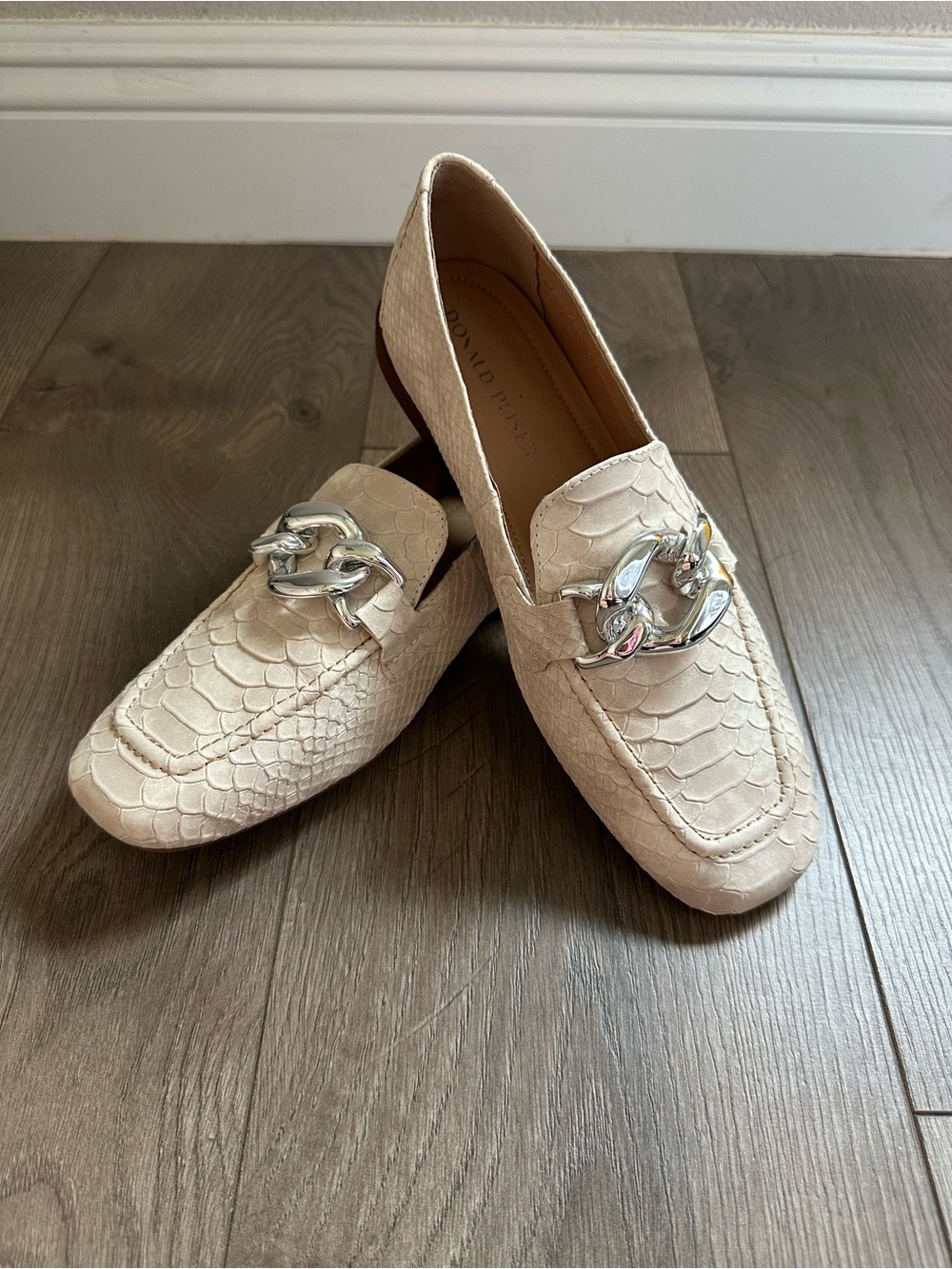 Donald Pliner Bristol Ivory/Cream Textured Leather Loafer, Silver Hardware - Picture 3 of 14